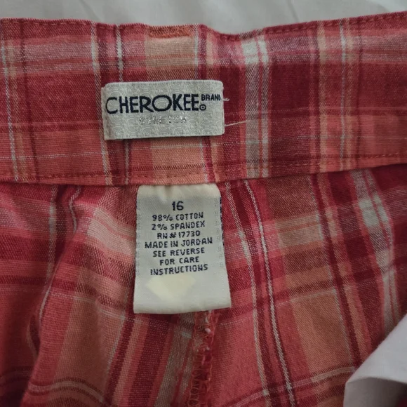 Vintage Women's Cherokee Pink & Orange Plaid Ankle Pants - Picture 5 of 9